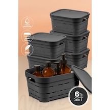 6'lı Kapaklı 3,8 Litre Delikli Saklama Kutusu Antrasit Antrasit