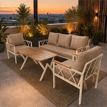 Miray Krem Metal 311 Masalı Kahverengi Balkon Bahçe Oturma Grubu Minderli Metal Bahçe Mobilyası Takımı