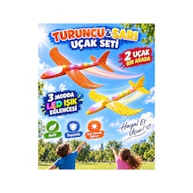 2 Li Led Işıklı Köpük Uçak Seti - Büyük Boy-turuncu & Sarı Hafif Dayanıklı Fırlatma Uçağı Açık Hava Oyuncağı - 921733635