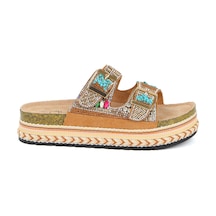 Guja 25y103 Kadın Mantar Platform Taban Taşlı Çift Tokalı Comfort Terlik Camel Fuşya