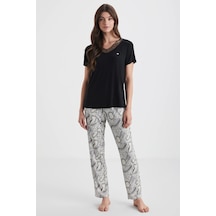 Yumuşak Dokulu Pijama Takımı Siyah