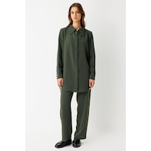 Yandan Büzgü Detaylı Pantolonlu Takım Haki Haki