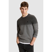 U.S. Polo Assn. Erkek Antrasit Bisiklet Yaka Regular Fit %100 Pamuk Geçişli Renkli Kazak 50327453-vr006