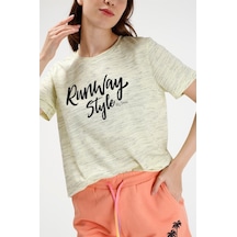 Brz Collection Sarı Renk Siyah Kırçıllı Kadın Kısa Kollu T-Shirt Sarı