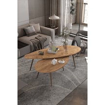 Orta Sehpa Seti Modern 2 Li Ahşap Ayaklı Salon Oturma Odası Dekoratif Sehpa Takımı 8888 Ceviz Efes Kahverengi