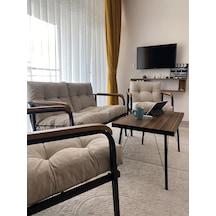 Modern Mars Balkon, Bahçe, Cafe - Salon - Metal Kanepe Koltuk Takımı - 2+1+1 + Sehpa Krem Modernsh55 Krem