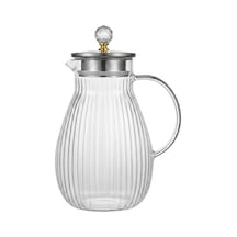 Büyük Boy Borosilikat Tasarım Cam Sürahi,1800 Ml,metal Süzgeç Kapaklı,su,limonata,detoks,çay Sürahisi-taşlı Model