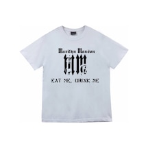 Marilyn Manson Baskılı Unisex %100 Pamuk Beyaz T-shirt SIYAH