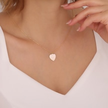 925 Ayar Gümüş Pembe Mineli Spiral Kalp Kolye Altın