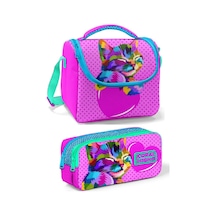 Coral High Mor Pembe Kedi Kız Çocuk Beslenme Çantası Seti Çok Renkli
