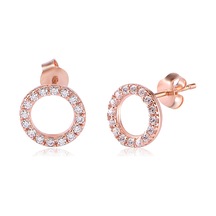 Cosar Silver 925 Ayar Zirkon Taşlı Yuvarlak Küpe Rose