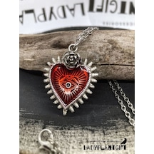 Rose Eye Of Heart Gotik Kalp Kolye Kırmızı Gümüş Rose Eye Of Heart Gotik Kalp Kolye Kırmızı Gümüş