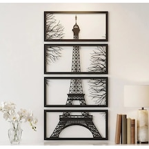 Eyfel Kulesi Metal Tablo 4'lü Set Lazer Kesim Paris Duvar Tablosu