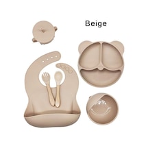 6 Parça Vantuzlu Silikon Çocuk Bebek Yemek Tabağı Takım Set Bej