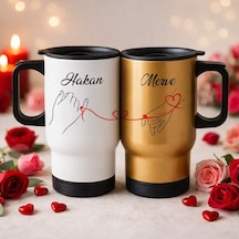 Bk Gift Kişiye Özel Sevgili Çift Tasarımlı 2li Kulplu Beyaz&gold Çelik Termos Mug 450 Ml -20, Sevgiliye Hediye, Sevgililer Günü Hediyesi Kobitmeyencom