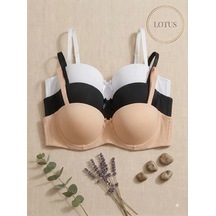 Wınneraın Kadın Balenli Toparlayıcı Dolgusuz Lotus Sütyen 3'lü Paket Siyah - Beyaz - Ten
