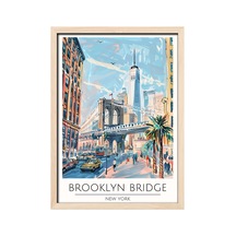 Brooklyn Bridge New York Travel Poster Ahşap Çerçeveli Dekoratif Duvar Tablosu Ahşap 01