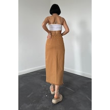 Dogutrend Camel Gabardin Boyamalı Püsküllü Etek