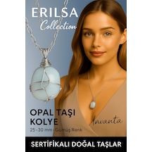 Sertifikalı Gümüş Tel Sargılı Doğal Opal Taşı Kolye 30-35 Mm Sezgi Ve Yaratıcılık Taşı Renkli
