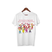 Alpşan Ticaret 23 Nisan Çocuk Bayramı Baskılı Çocuk Tişört 23 Nisan T-shirt 28 Beyaz