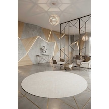 Geometrik Abstract Desenli Prato İpeksi Lüks Viskon Yuvarlak Halı Pr08 Gri Beyaz