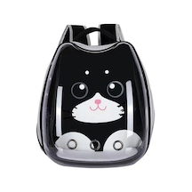 Cbtx Karikatür Desen Kedi Şeffaf Pet Çanta Uzay Kapsülü Taşınabilir Pet Sırt Çantası, Renk: Siyah