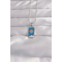 316l Çelik Gümüş Renk Mavi Mineli Güneş Model Tarot Kolye Çok Renkli