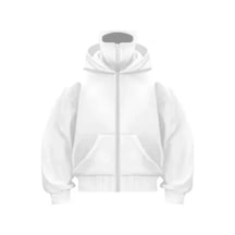 Samuray Ninja Çift Kapşonlu Zıp Fermuarlı Kanguru Çepli Tam Fermuarlı Hoodie Swetshirt - Beyaz