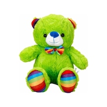 Oturan Kurdeleli Renkli Peluş Ayı 30 Cm Yeşil