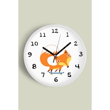 Sevimli Tilki Modern Çocuk Odası Duvar Saati - 35cm - Önü Camlı Beyaz Kasa - Sessiz Mekanizma-jh0590 Beyaz