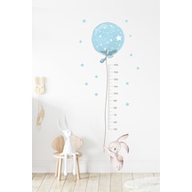 Mavi Balonlu Tavşan Boy Ölçer Duvar Sticker Seti