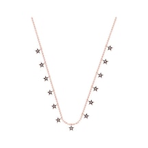Siyah Taşlı Rose Altın Kaplama Sallantılı Yıldız Gümüş Kolye Gold - Rose Gold - Gümüş