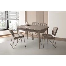 Ortadan Açılır Büyüyen 70x120cm Cappicino Ahşap Salon Yemek Masa Sandalye Takımı 4 Banky Sandalyeli Cappicino