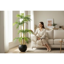 Yapay Palmiye Ağacı Bambu 4 Gövdeli 36 Yaprak 145 Cm Siyah Küre Saksılı Yeşil
