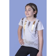 Toontoy Kids Toontoy Kız Çocuk Varak Baskılı Taş İşlemeli Tişört Bej