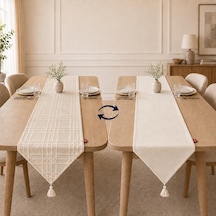 Ayrex Tek Runner İki Farklı Yüz, Çift Taraflı Kullanım 45 X 150 Cm, Desenli Ve Düz İki Yüzlü Runner, Püsküll Diğer