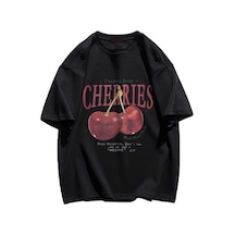 Tarzsokak Red Cherries Baskılı Oversize Unisex Siyah