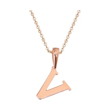 Kuyumcudukkani Zincirli Rose Altın Renk "v" Harfli Kolye Rose Gold