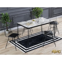 Avvio 80x120 4 Kişilik Yemek Masası Takımı-mutfak Masası Takımı-beyaz Mermer Desenli Oval Kenar Beyaz Mermer Görünümlü