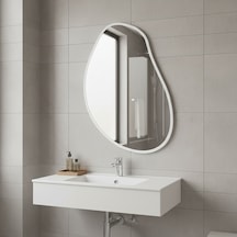 80x104 Cm Modern Düzensiz Organik Form Duvar Aynası Beyaz Çerçeveli Dekoratif Banyo Ve Salon Ayna Modeli Beyaz