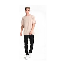 Erkek Düz Penye Tişört Bisiklet Yaka Kısa Kol Regular Fit T-shirt - Bej