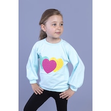 Toontoy Kız Çocuk Popıt Desenli Sweatshirt Su Yeşili