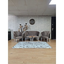 Zafir Papatya Çay Seti Koltuk Takımı Beyaz Boyalı Sivriltme Ayak, Balkon, Salon, Ofis, Cafe Koltuk Takımı Kahverengi