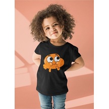 Sevbano Darwin Watterson Baskılı Unisex Gumball Çizgi Film Çocuk Tişört Siyah
