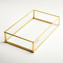 Cam Tepsi Pirinç & Gold 25x15x5cm