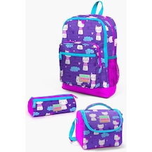 Coral High Kids Mor Pembe Kedi Desenli 3 Lü Okul Çanta Seti Set0123464