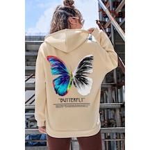 Uyguntarz Butterfly Sırt Baskılı Sweatshirt Bej