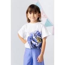 Zeyland Kız Çocuk Gül Baskılı Tshirt-mavı Mavi