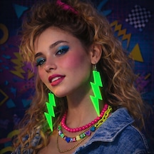 80 Ler 90& 39 Lar Retro Neon Yeşil Şimşek Küpe 10 Cm
