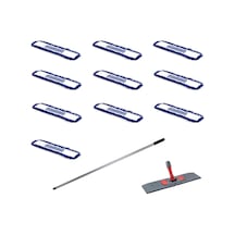 Orlon Mavi Statik Toz Mop Takımı Seti - 60 CM - 10 Adet Mop + Mop Tutucu + Sap - 1 Takım